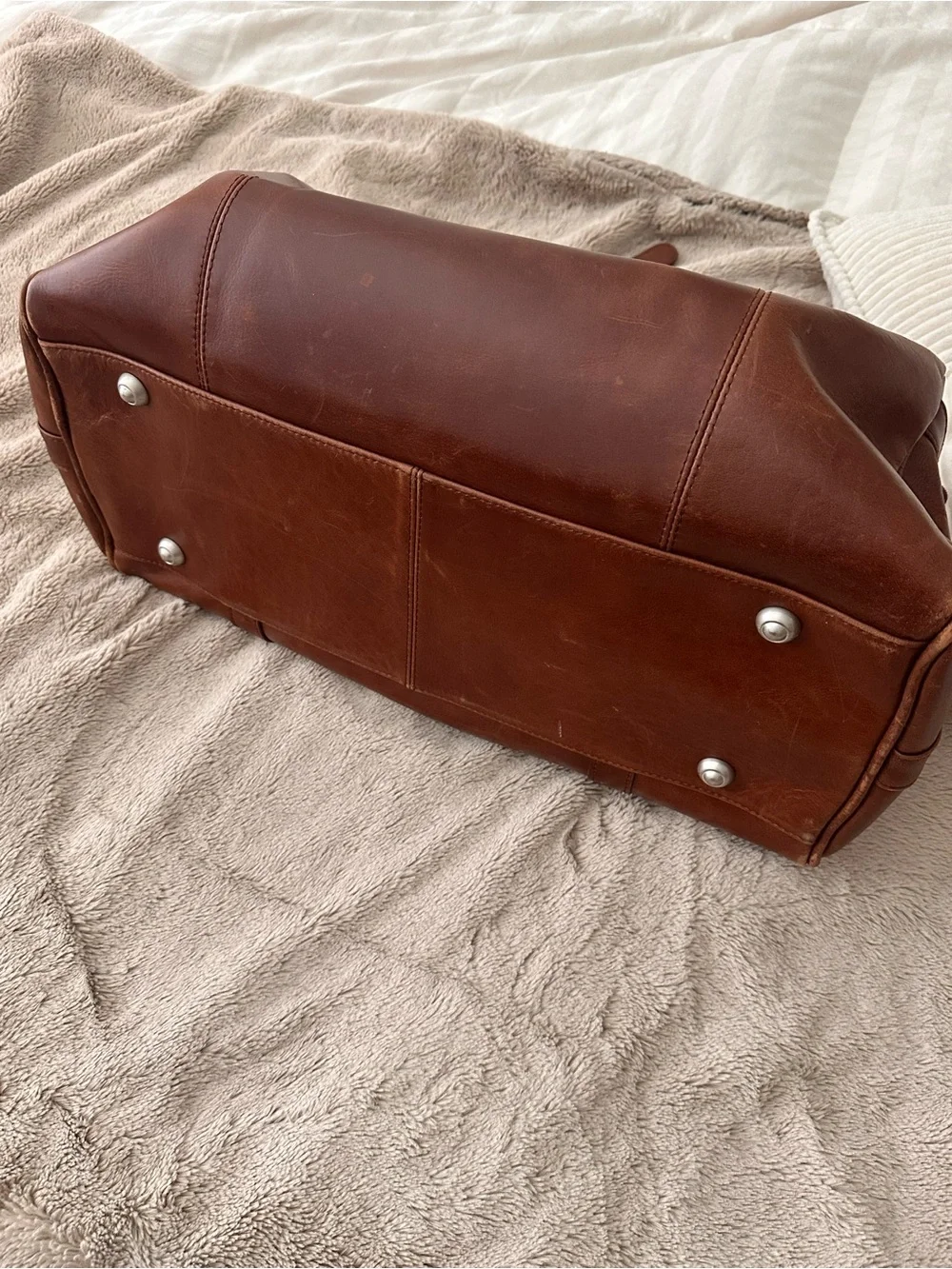 Brown Leather Weekender Duffel Bag